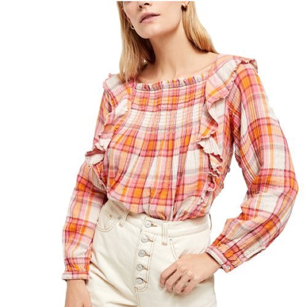 Free People Siena Plaid Pullover NWT SZ S
